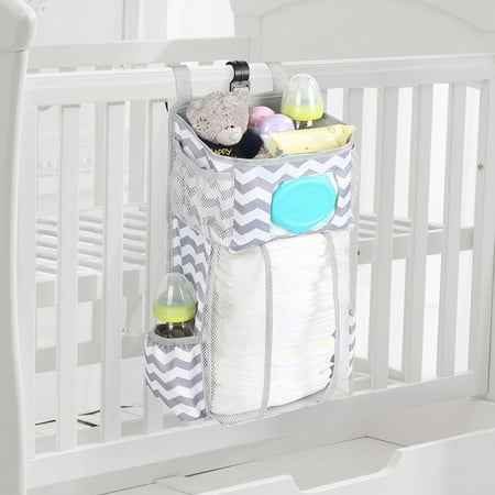 55x52 cm Baby Room Crib Cabin Nursery Organizer for Clothing Blankets Diapers Toys Grey Crocodile 9 Pockets Cot Bed Bedside Hanging Storage Bag